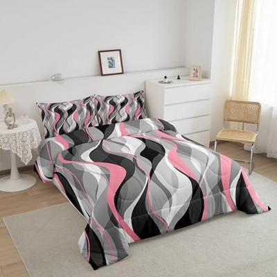 Geometric Pink Grey Black Stri...