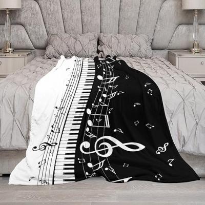 Soft piano key black and white note cover blanket