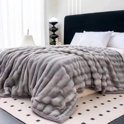 Double Layer Plush Rabbit Faux Fur Blankets 